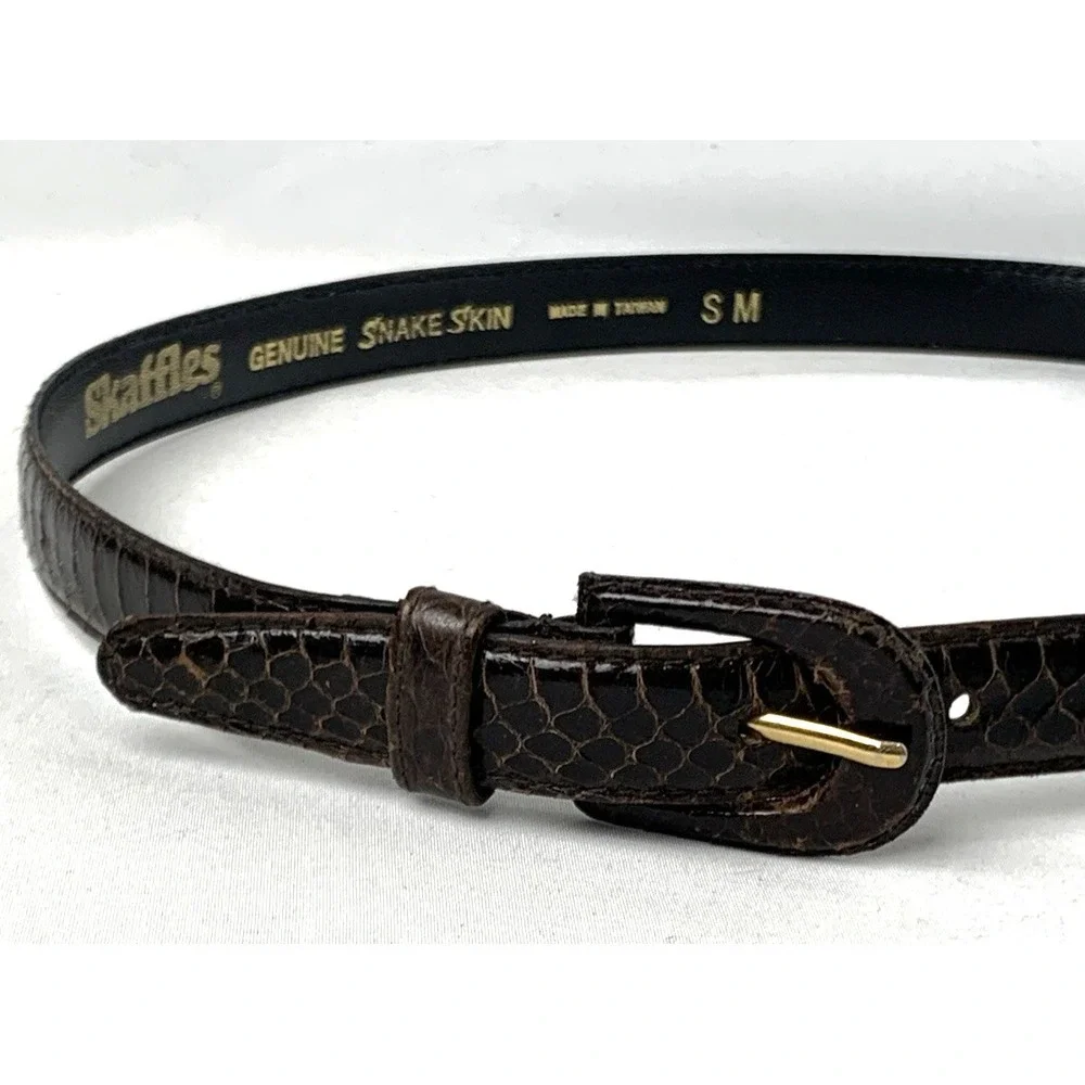 Skaffles Genuine Snakeskin Belt Small Brown Skinny 3/4